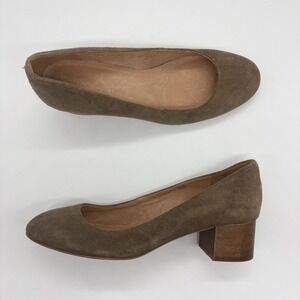 Madewell The Ella Pump Brown Suede Wood Block Heel Round Toe Shoes Size 7